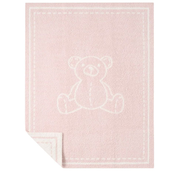 Pale Pink Chenille Knit Teddy Bear Blanket