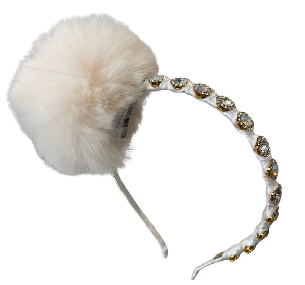 Thin Round Level Headband With Fur Ivory