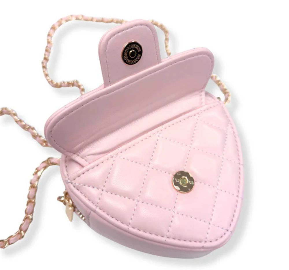 Quilted Leather Heart Purse Pink
