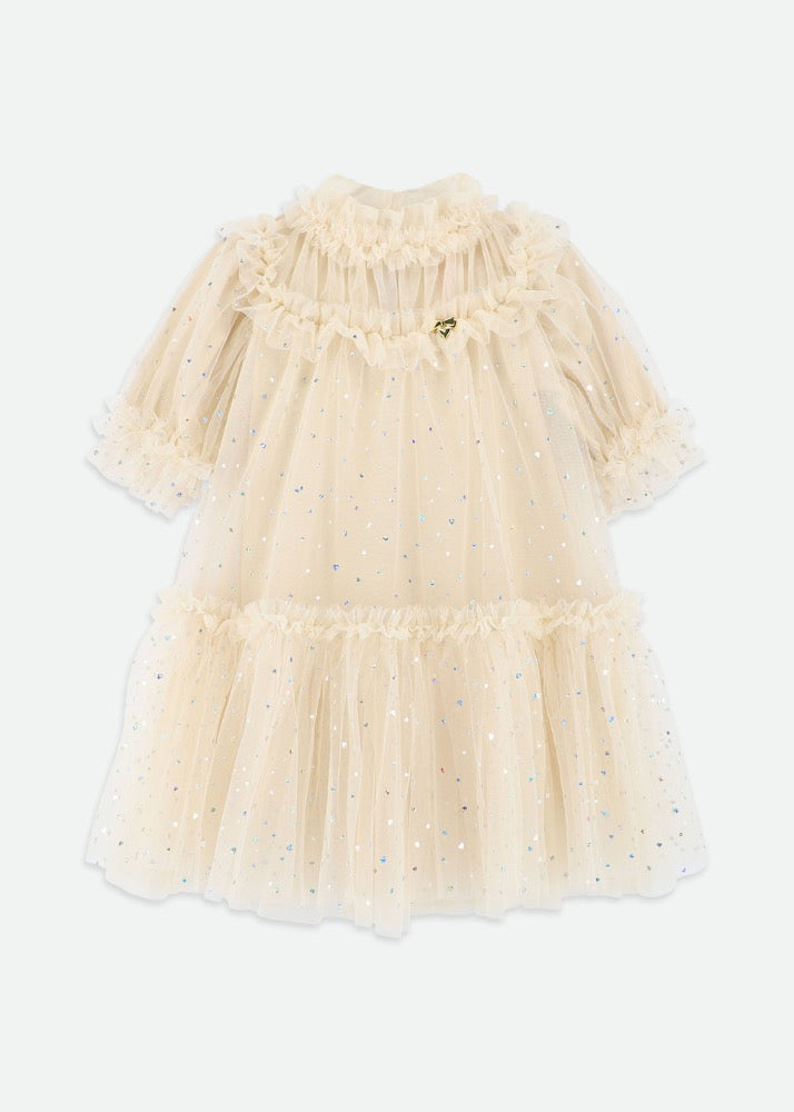 Myrtisa Holographic Heart Tulle Dress Biscuit