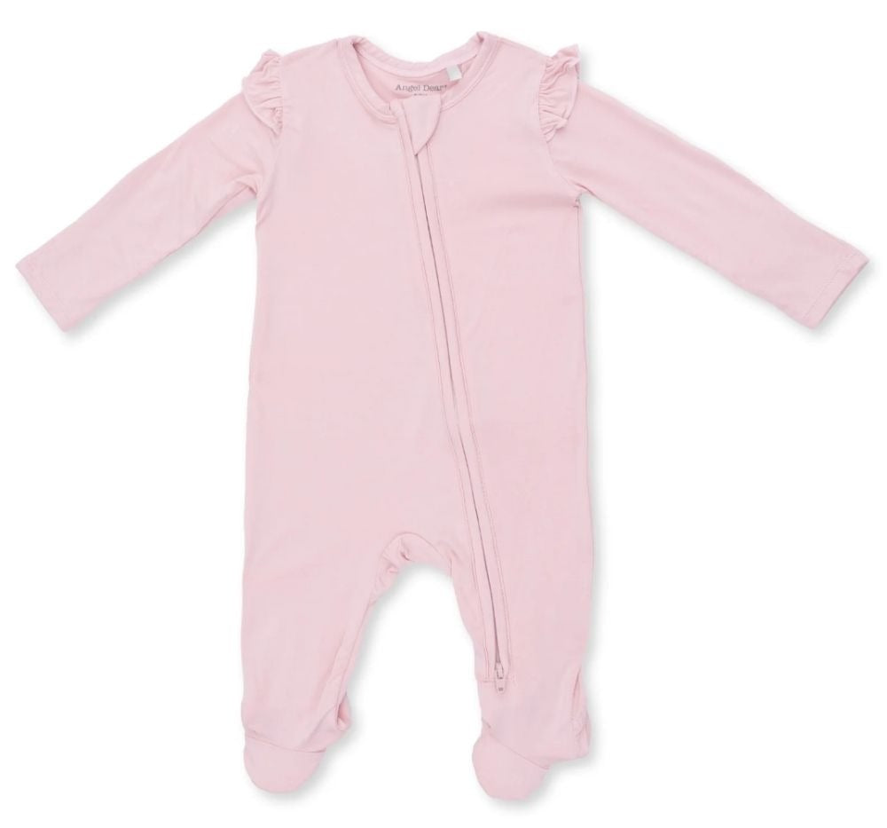 Solid Peachskin 2 Way Ruffle Sleeve Zipper Footie