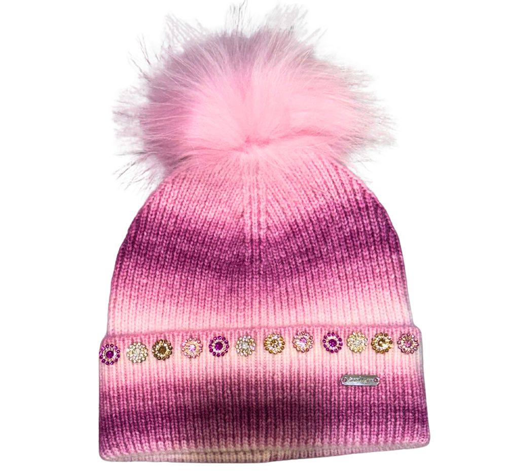 Ombre Cuff Hat With Furs With Jewels Pink