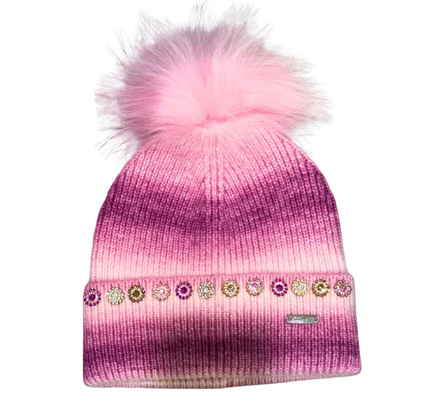 Ombre Cuff Hat With Furs With Jewels Pink