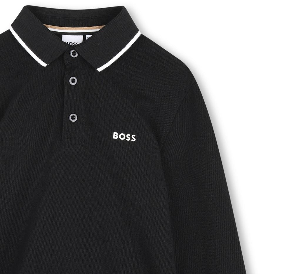 Jersey Polo With Contrast Trim On Collar Black