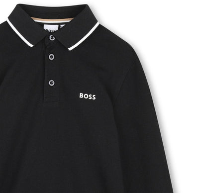 Jersey Polo With Contrast Trim On Collar Black
