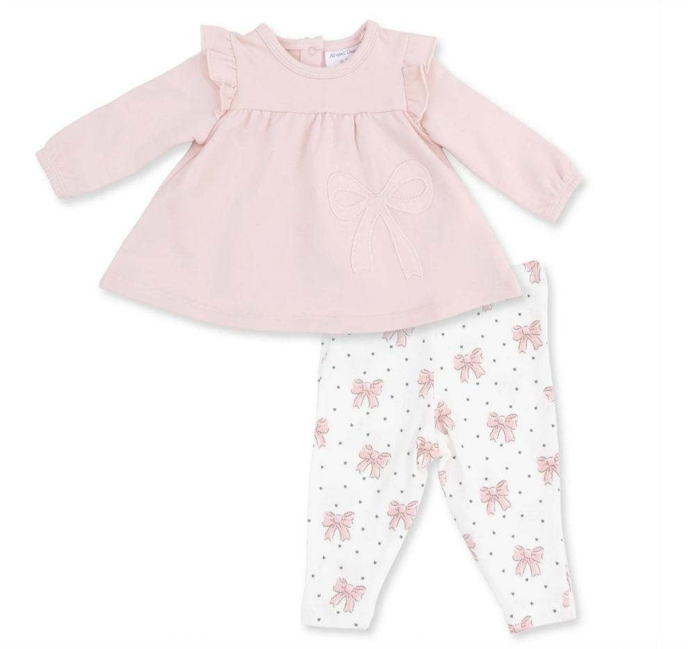 Veiled Pink Bows Long Sleeve Sweatshirt with Ruffles and Leggings