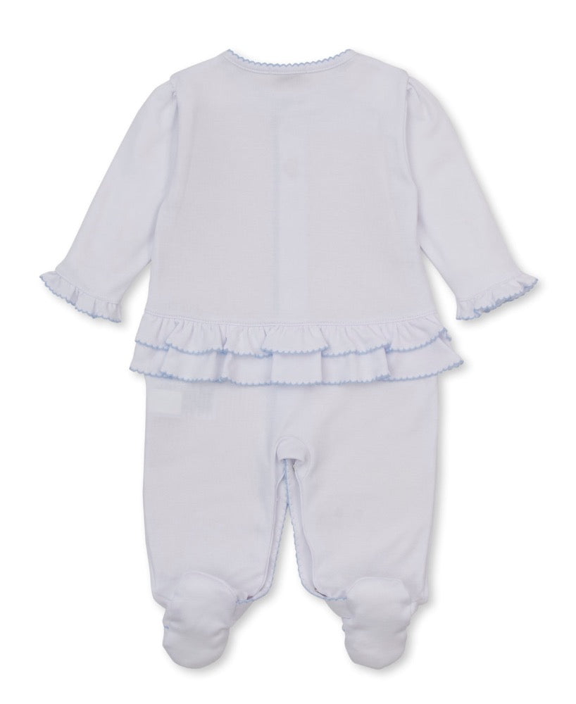 Footie W-Hand Emb Premier Rose Bow Wht-Lt.Blue