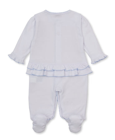 Footie W-Hand Emb Premier Rose Bow Wht-Lt.Blue