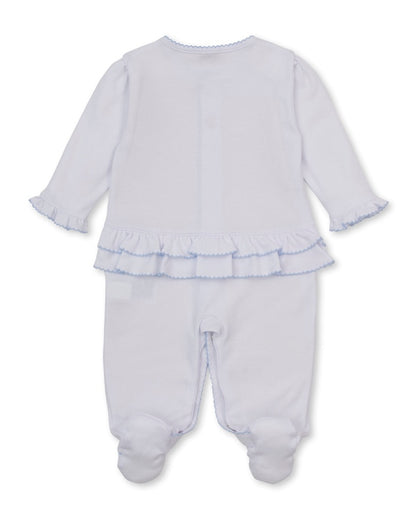 Footie W-Hand Emb Premier Rose Bow Wht-Lt.Blue