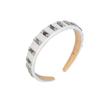 Velvet Crystal Bar Headband White