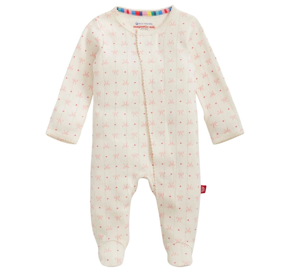 Heart & Bow Pointelle Magnetic Footie