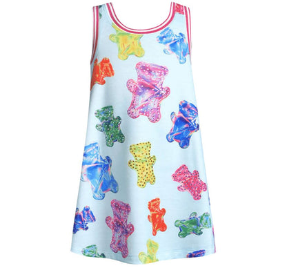 Gummy Bear Print A-Line Dress Blue Multi