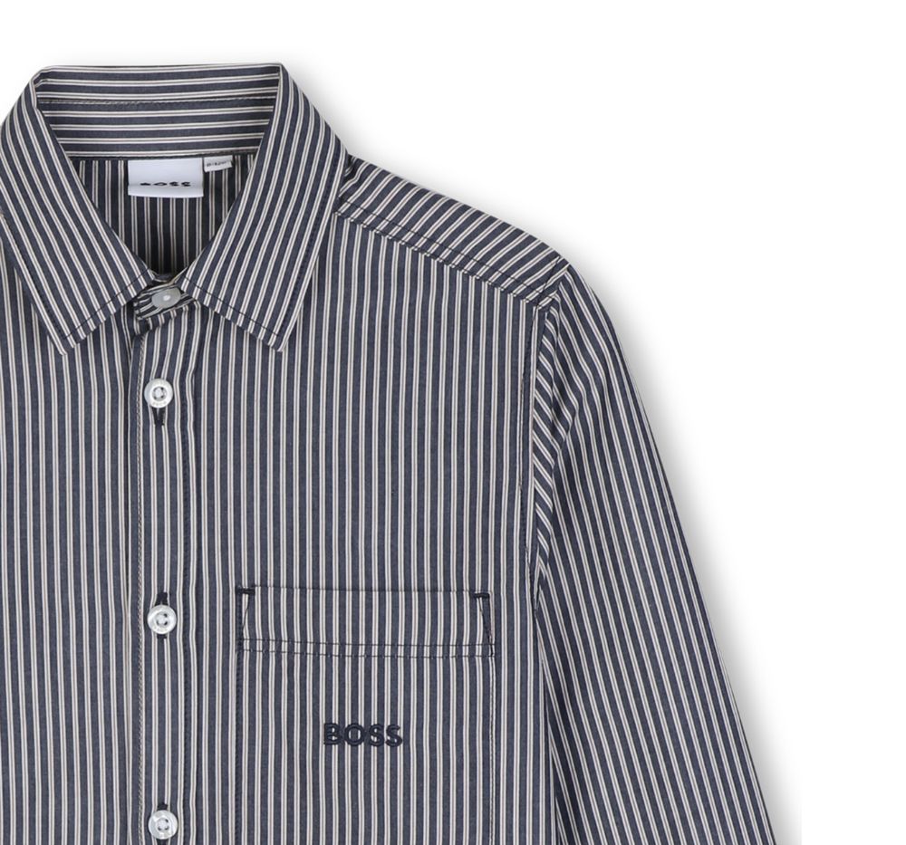 Striped Button Up Shirt W Embroidered Logo Navy