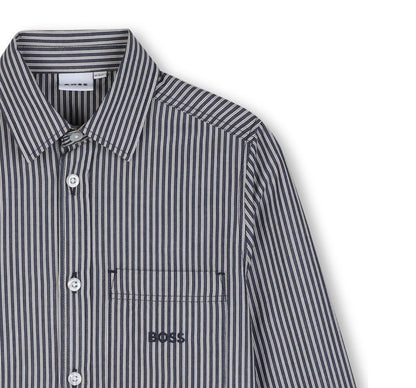 Striped Button Up Shirt W Embroidered Logo Navy