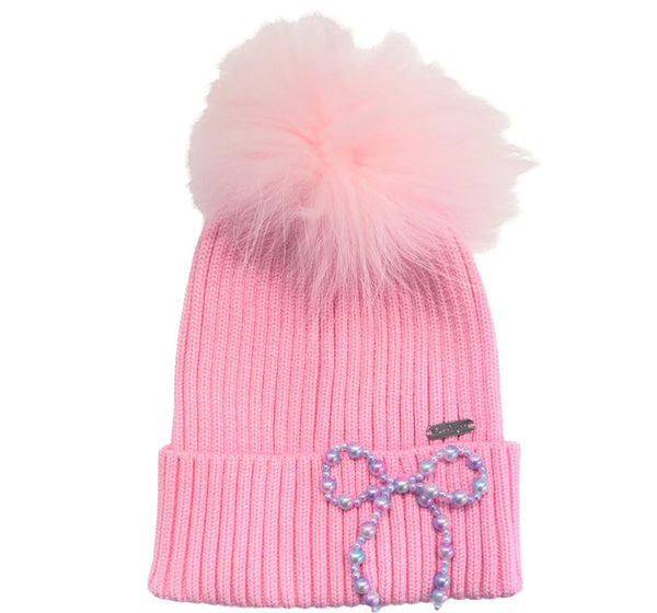 Pearlbow On Rib Hat Pink