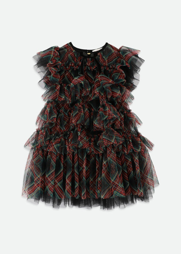 Etta Tartan Tiered Dress Black Tartan