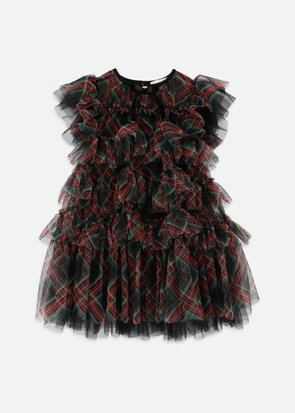 Etta Tartan Tiered Dress Black Tartan