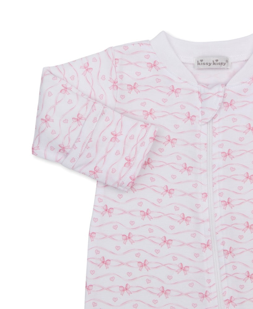 Footie W-Zip PRT PJs Baby Bows Pink