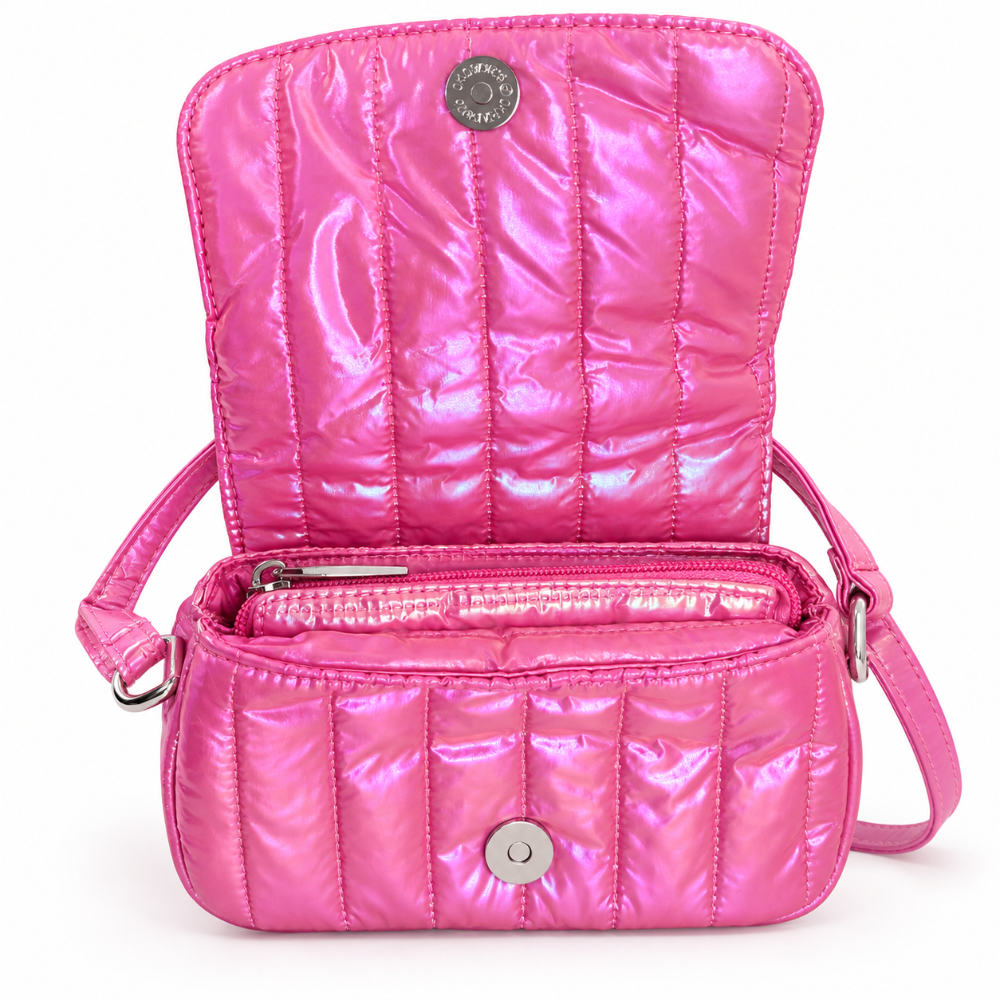 Quilted Full Charm Bag With Crossbody Strap Pink