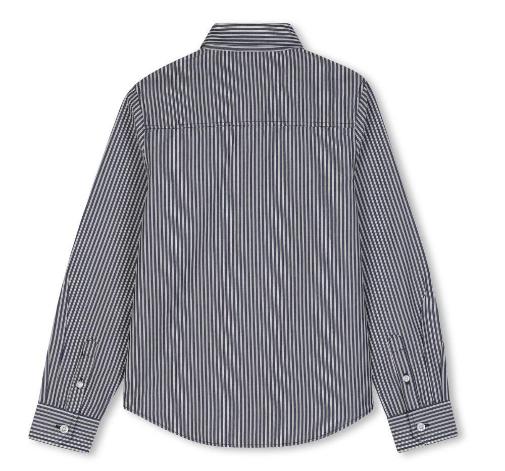 Striped Button Up Shirt W Embroidered Logo Navy