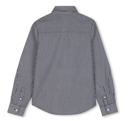 Striped Button Up Shirt W Embroidered Logo Navy