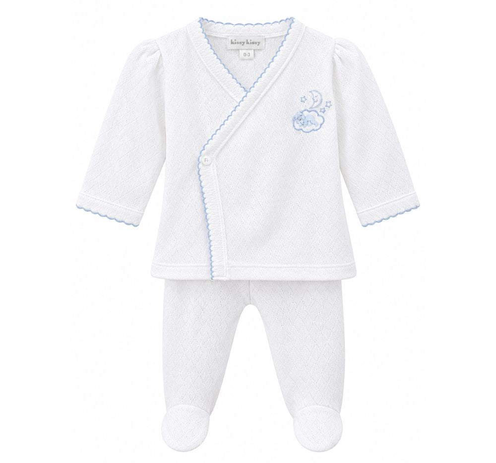 Footed Pant Set w/ HE White/Lt Blue
