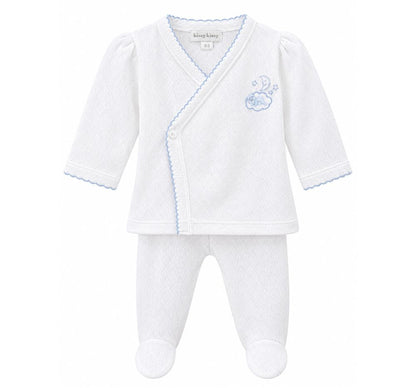 Footed Pant Set w/ HE White/Lt Blue