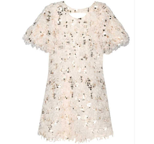 Feux Feather Sequin Dress W/Chest Keyhole Ivory