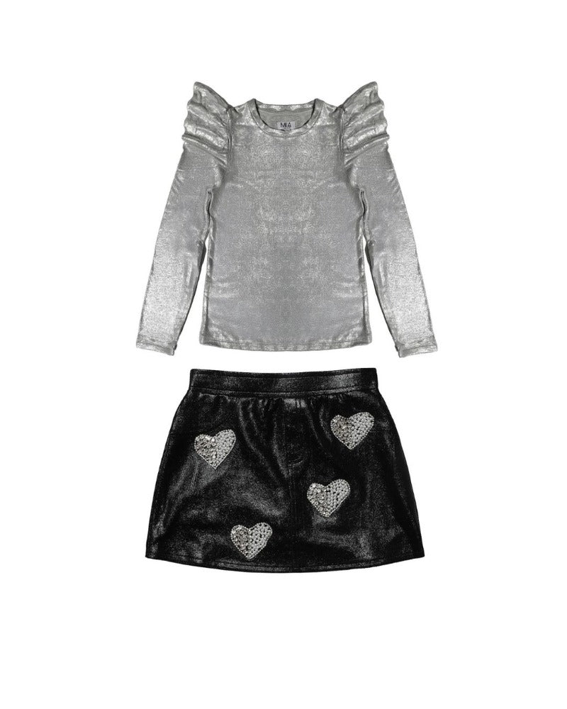 Silver top & black heart skirt
