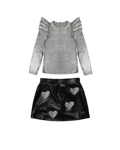 Silver top & black heart skirt