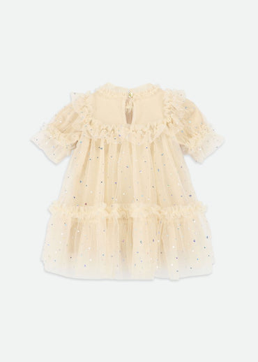 Myrtisa Holographic Heart Baby Dress Biscuit