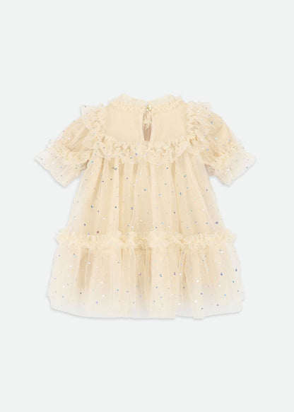 Myrtisa Holographic Heart Baby Dress Biscuit