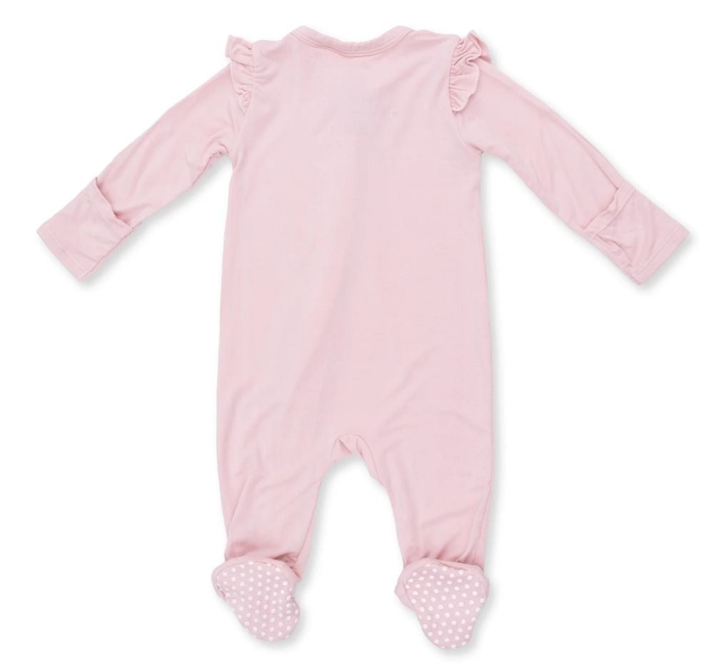 Solid Peachskin 2 Way Ruffle Sleeve Zipper Footie