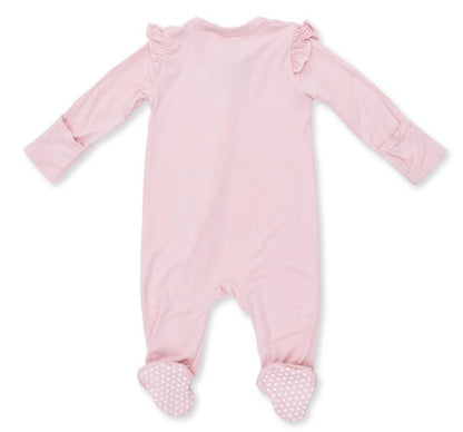 Solid Peachskin 2 Way Ruffle Sleeve Zipper Footie
