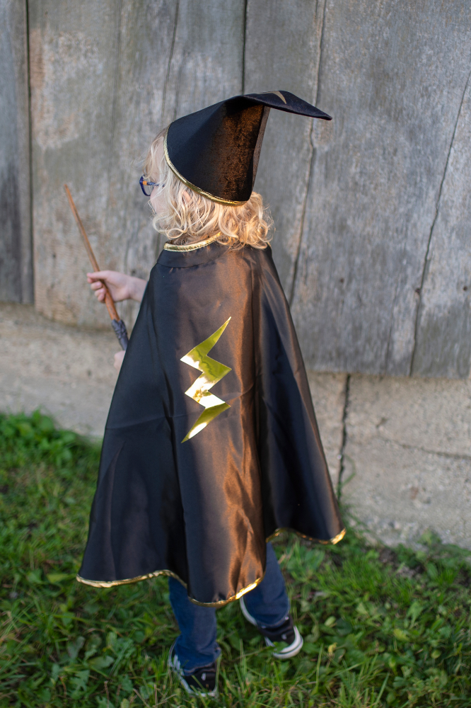 Reversible Wizard Cape & Hat Black/Gold 4-6