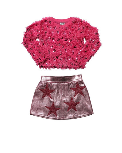 Sweater Magenta & Star Skirt Pink