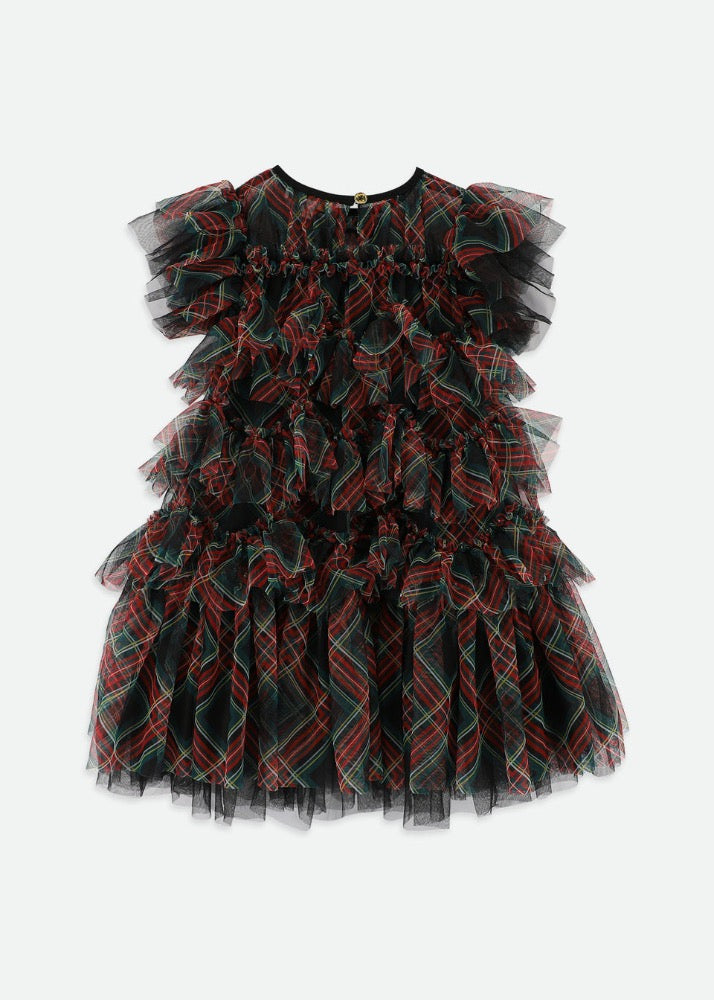 Etta Tartan Tiered Dress Black Tartan