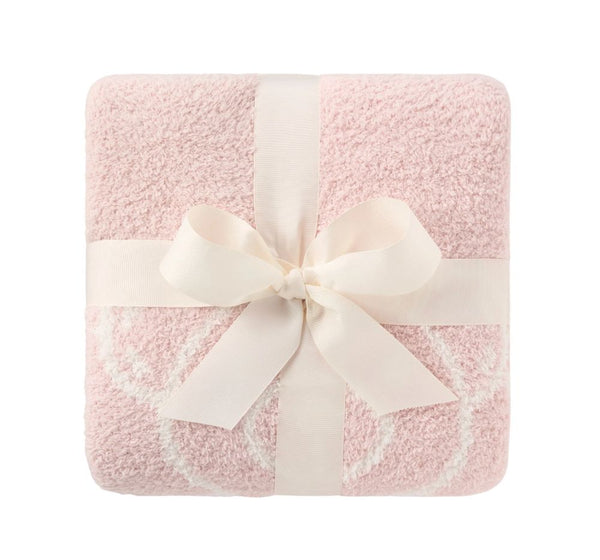 Pale Pink Chenille Knit Teddy Bear Blanket