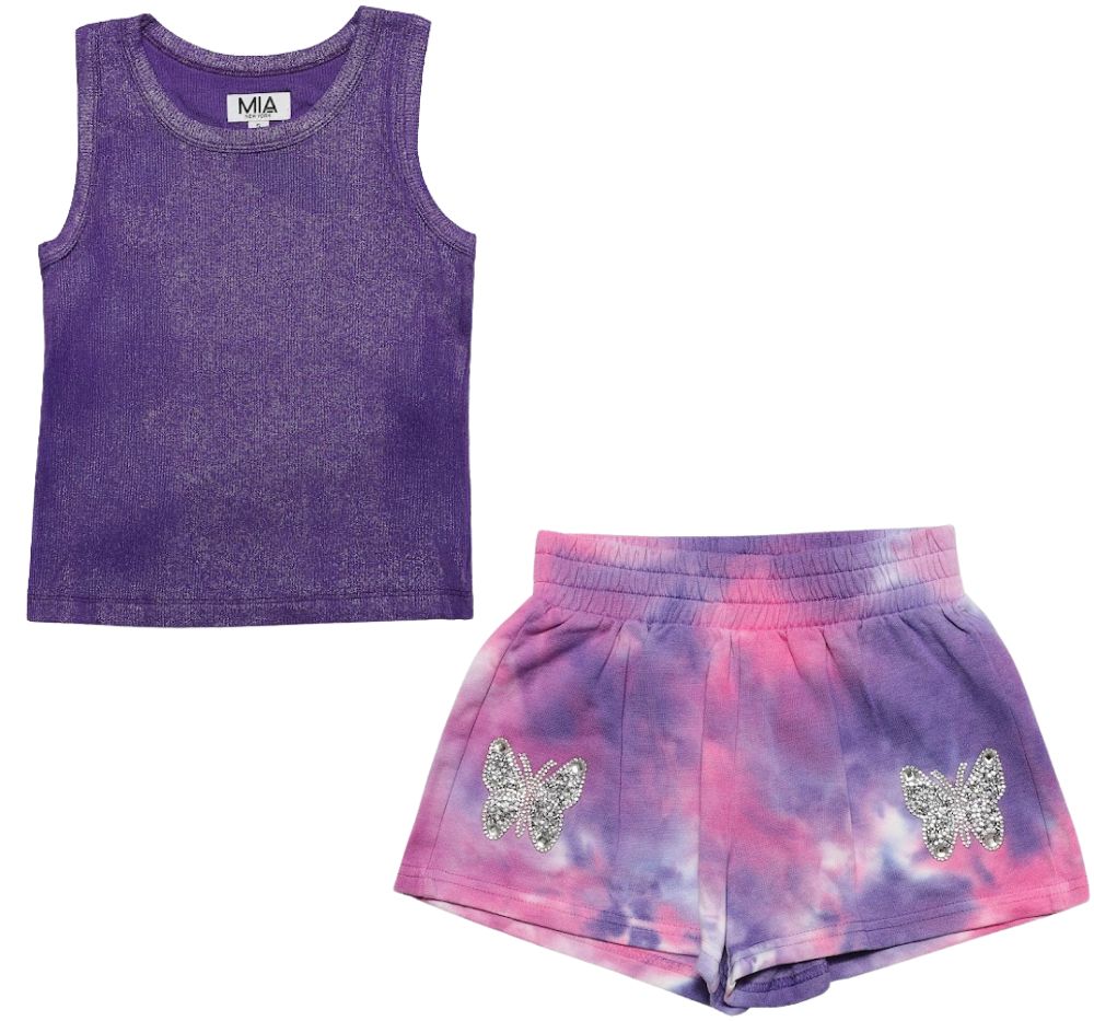 Metallic Tank Purple & Butterfly Short Tie Dye