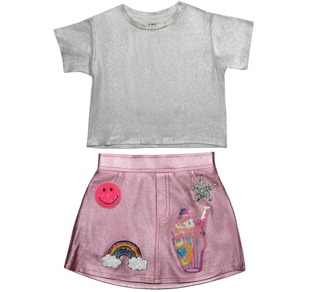 Metallic T-Shirt Silver & Icon Skort Pink