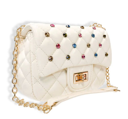 Colorful Gems Quilted Purse Cream