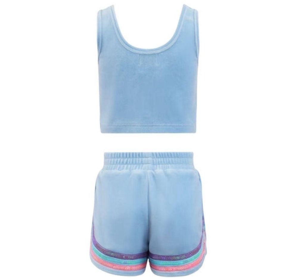 Rainbow Velour Sequin Tank Set Blue