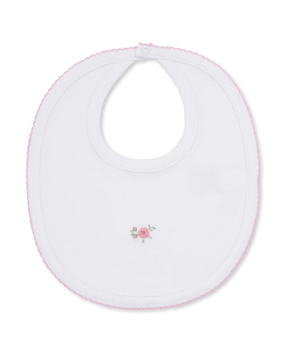Bib W-Hand Emb Cottage Roses Wht-PK