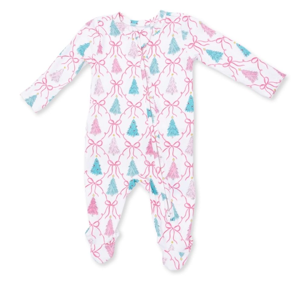 Bow Trellis Tree 2 Way Ruffle Back Zipper Footie