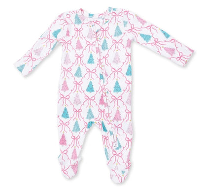Bow Trellis Tree 2 Way Ruffle Back Zipper Footie