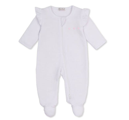 Jacquard Footie W-Zip Baby Blessings Wht-Pink