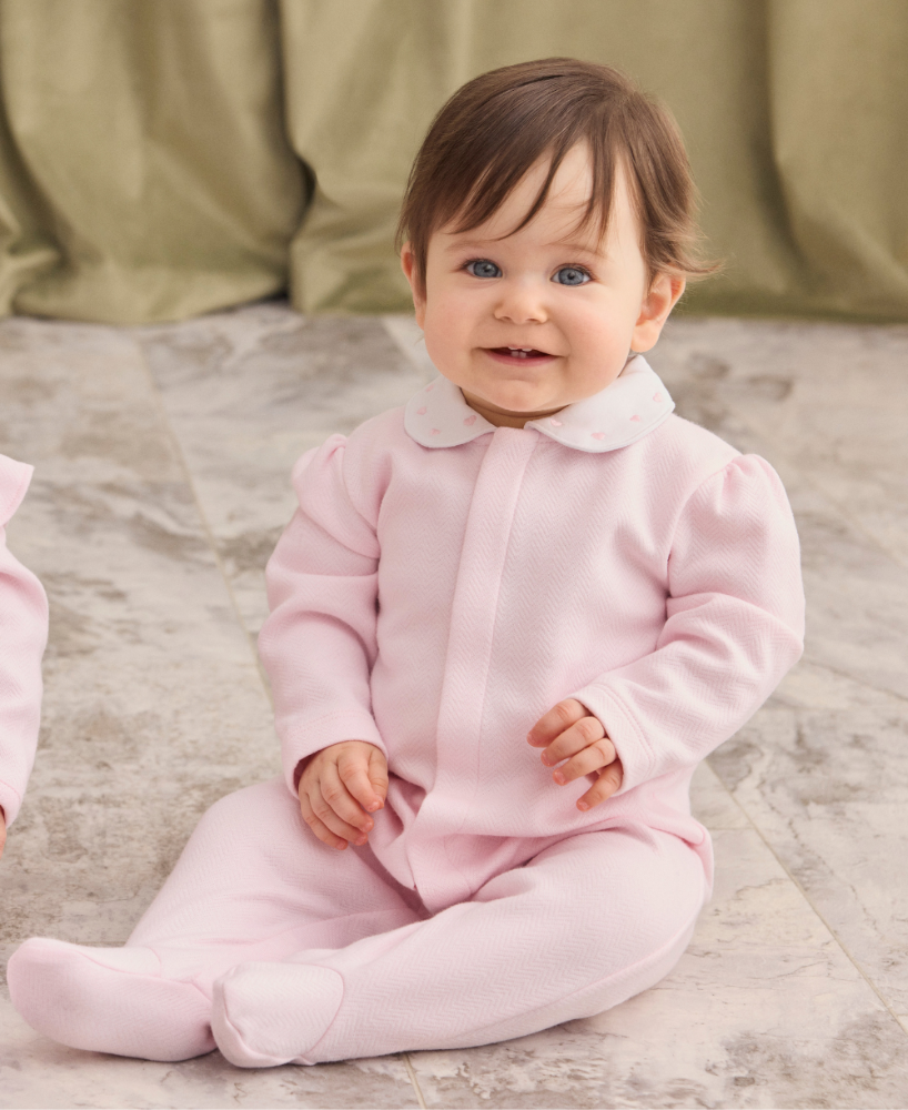 Jacquard Footie W-Zip Baby Blessings Wht-Pink