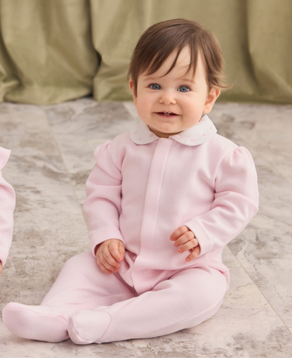 Jacquard Footie W-Zip Baby Blessings Wht-Pink
