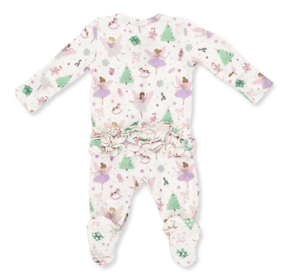 Sugar Plum Fairies 2 Way Ruffle Back Zipper Footie