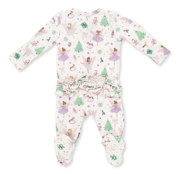 Sugar Plum Fairies 2 Way Ruffle Back Zipper Footie